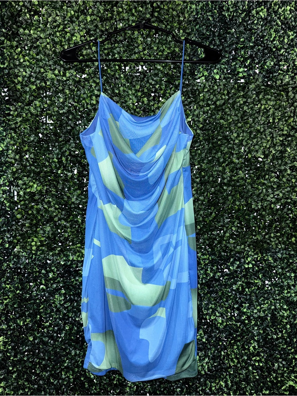 SHEIN Blue and Green Cowl Neck Mini Dress - Size 0XL